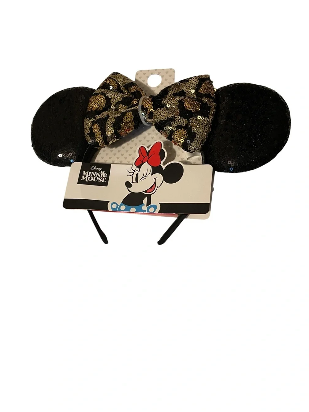 Disney Black Ear Headband with Gold Bow Sequins